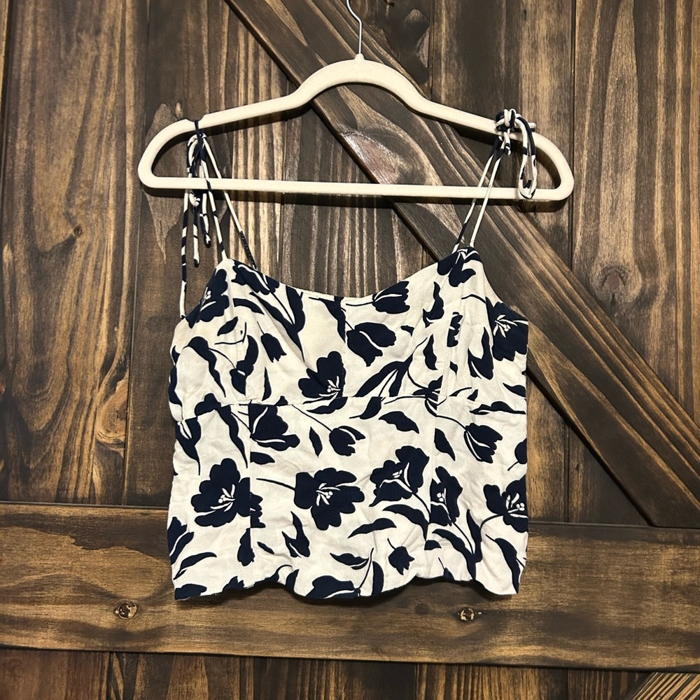 Old Navy Blue and White Ruched Tie Straps Camisole
